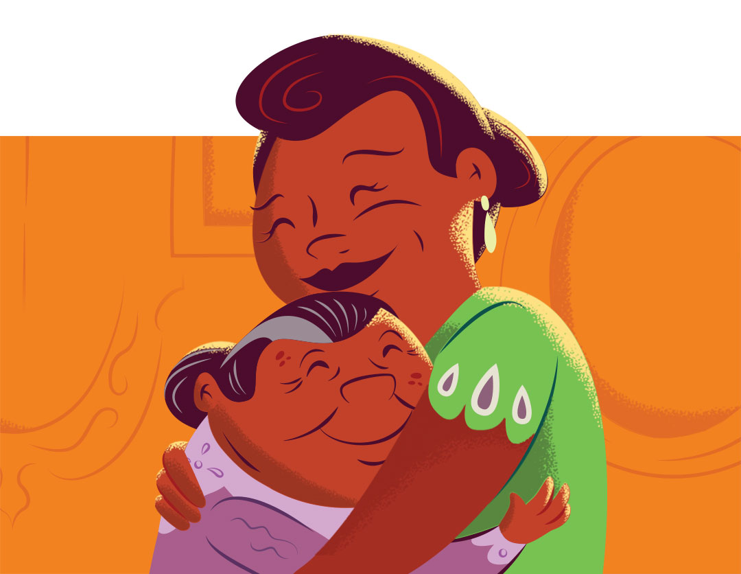 Illustration from the book of a mother and grandmother embracing