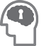 Graphic icon of an outline of a head – inside that is a brain with a keyhole in it.