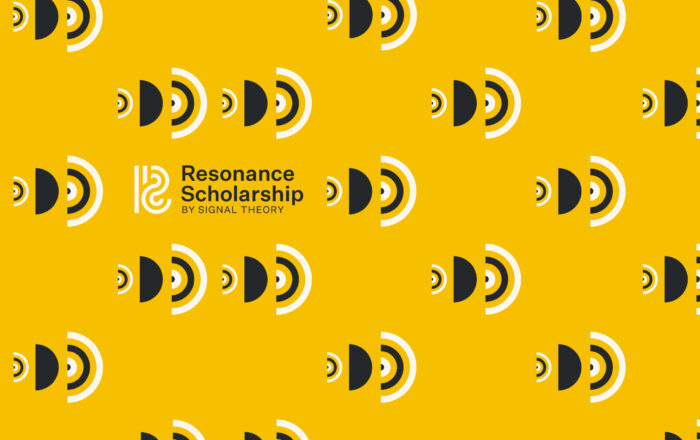 A graphic pattern with the Resonance Scholarship logo